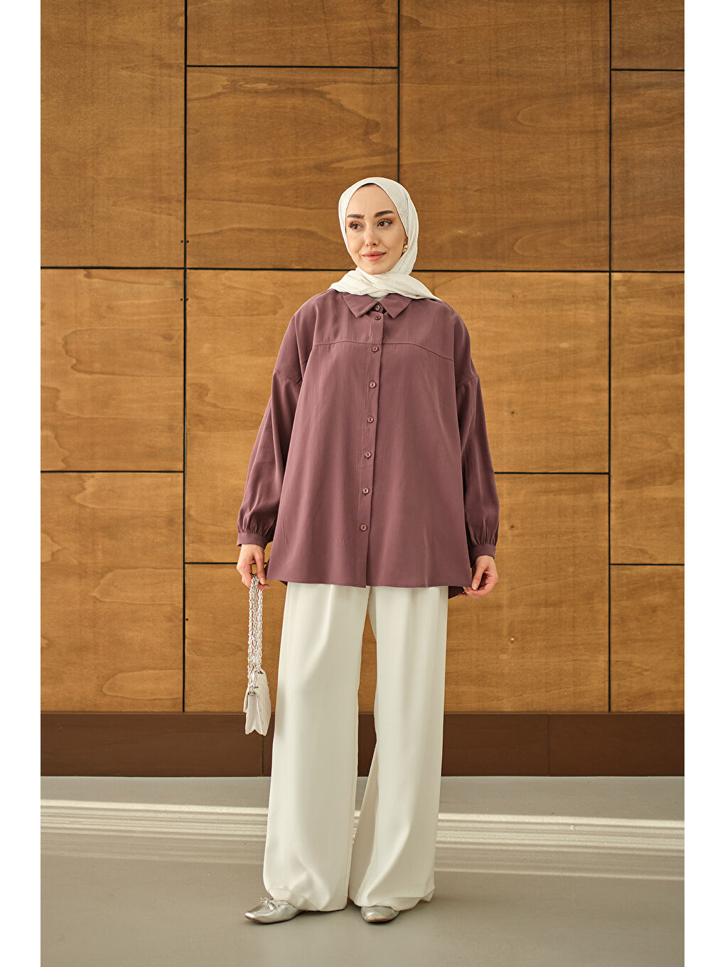 Kadın Biyeli Bel Bağlamalı Gömlek Mürdüm-1