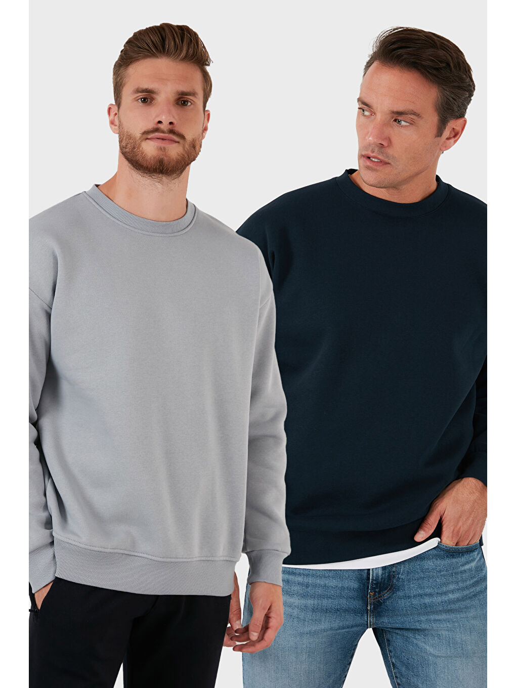 Gri Regular Fit Bisiklet Yaka Şardonlu 2'li Paket Sweat 5905255S2