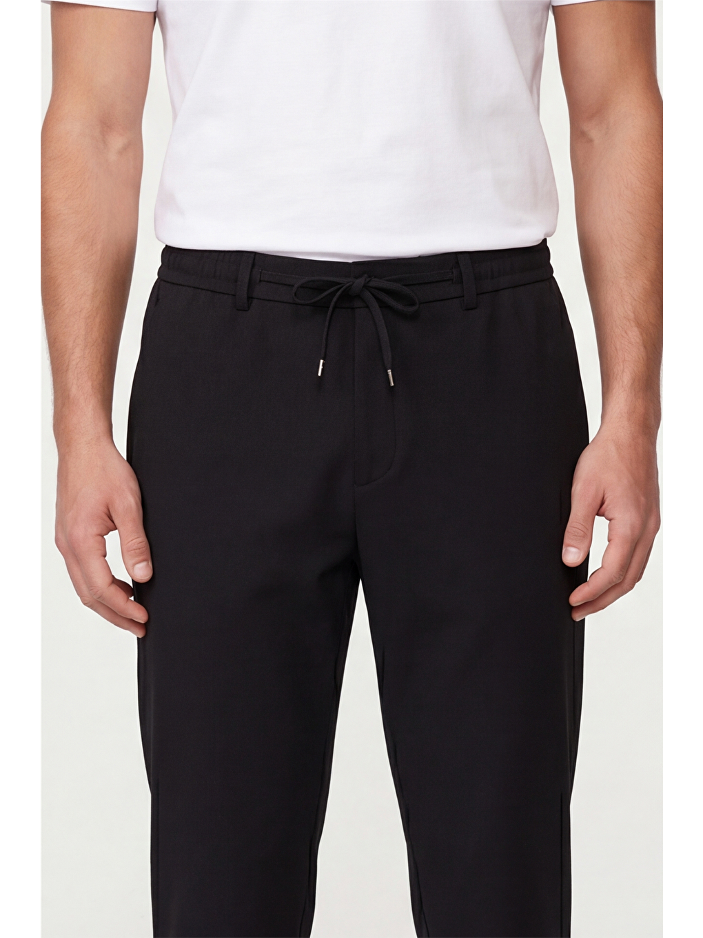 Erkek Siyah Normal Kesim Regular Fit Pamuklu Armürlü Bel Lastikli Jogger Pantolon-3