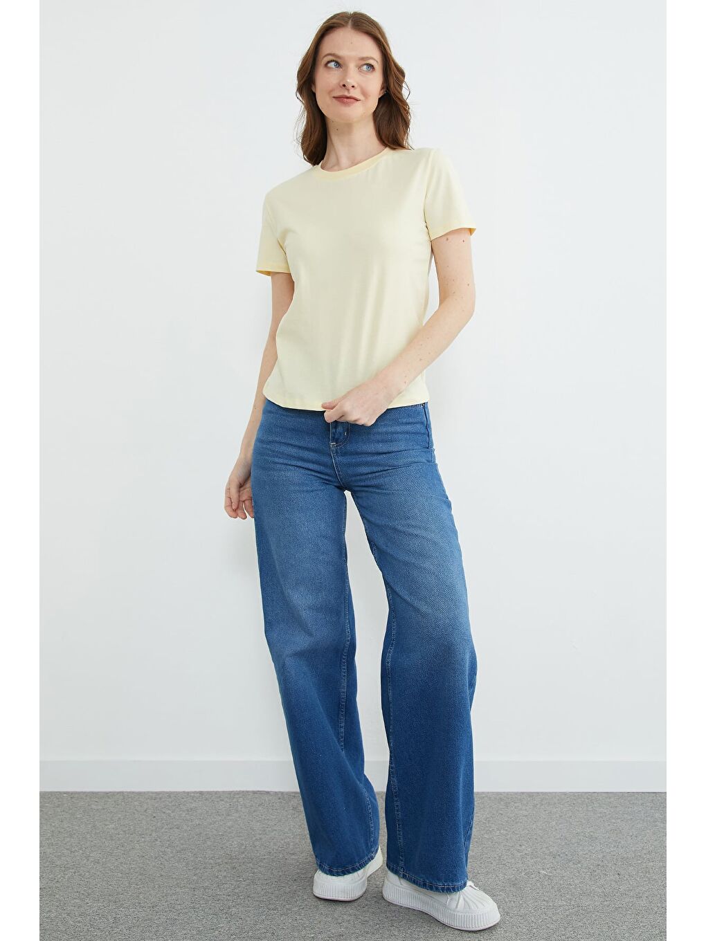 Sarı Basic Bisiklet Yaka Tişört-2