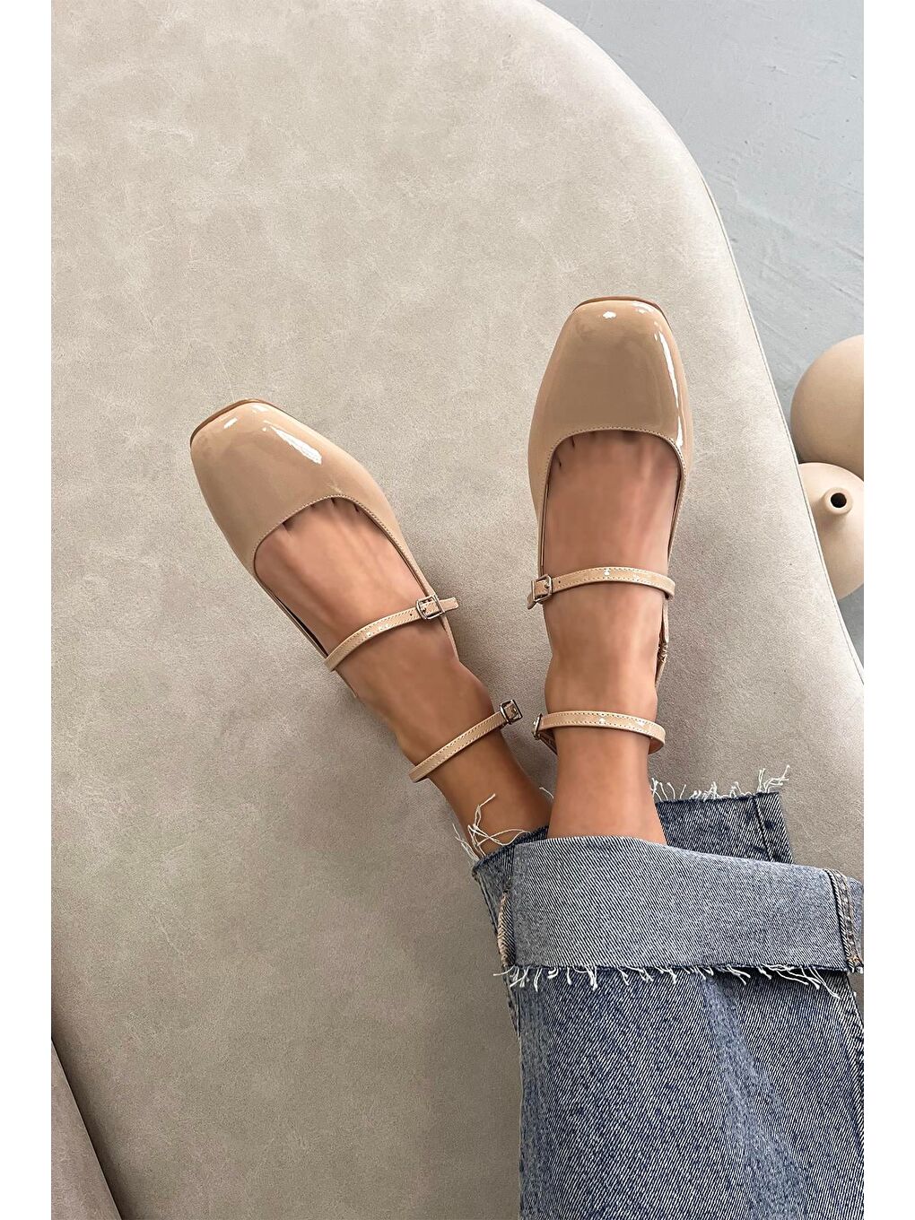 Bej Viola Kadın Topuklu Rugan Ayakkabı Ten-1