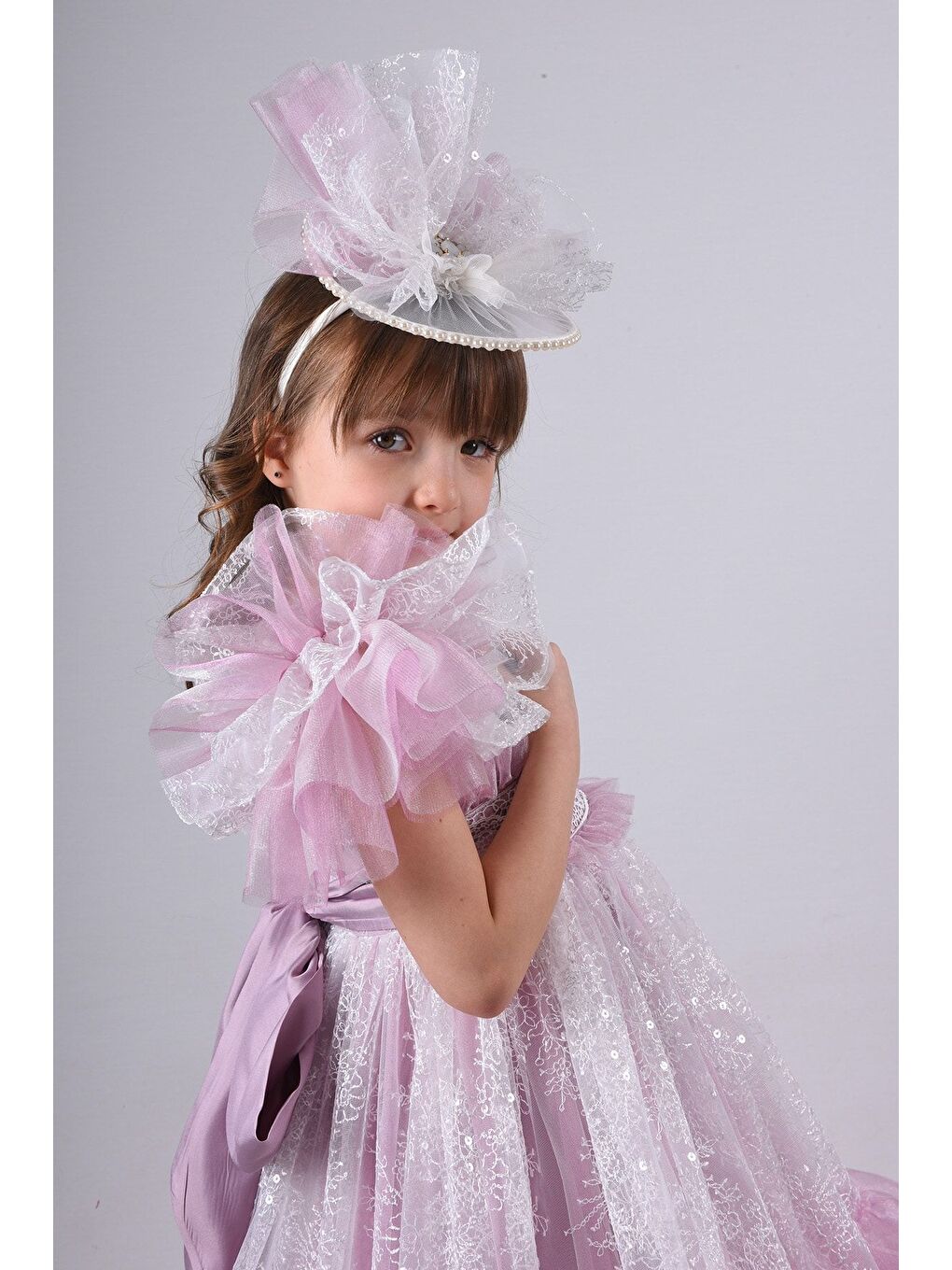 Pembe Taç Aksesuarlı Kız Çocuk Elbise-6