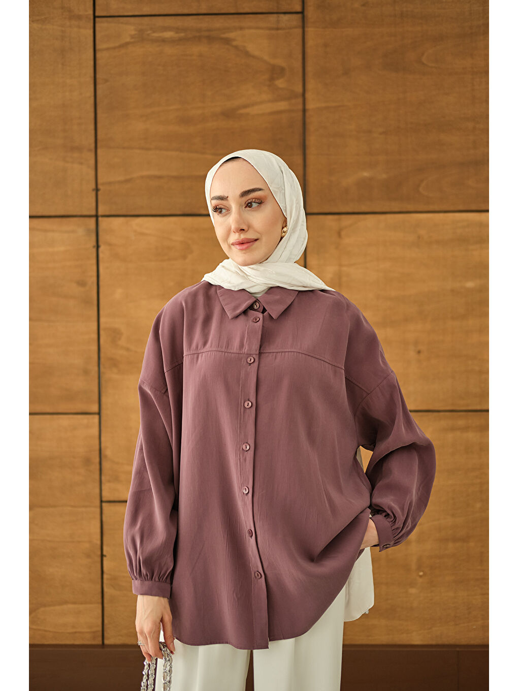 Kadın Biyeli Bel Bağlamalı Gömlek Mürdüm-2