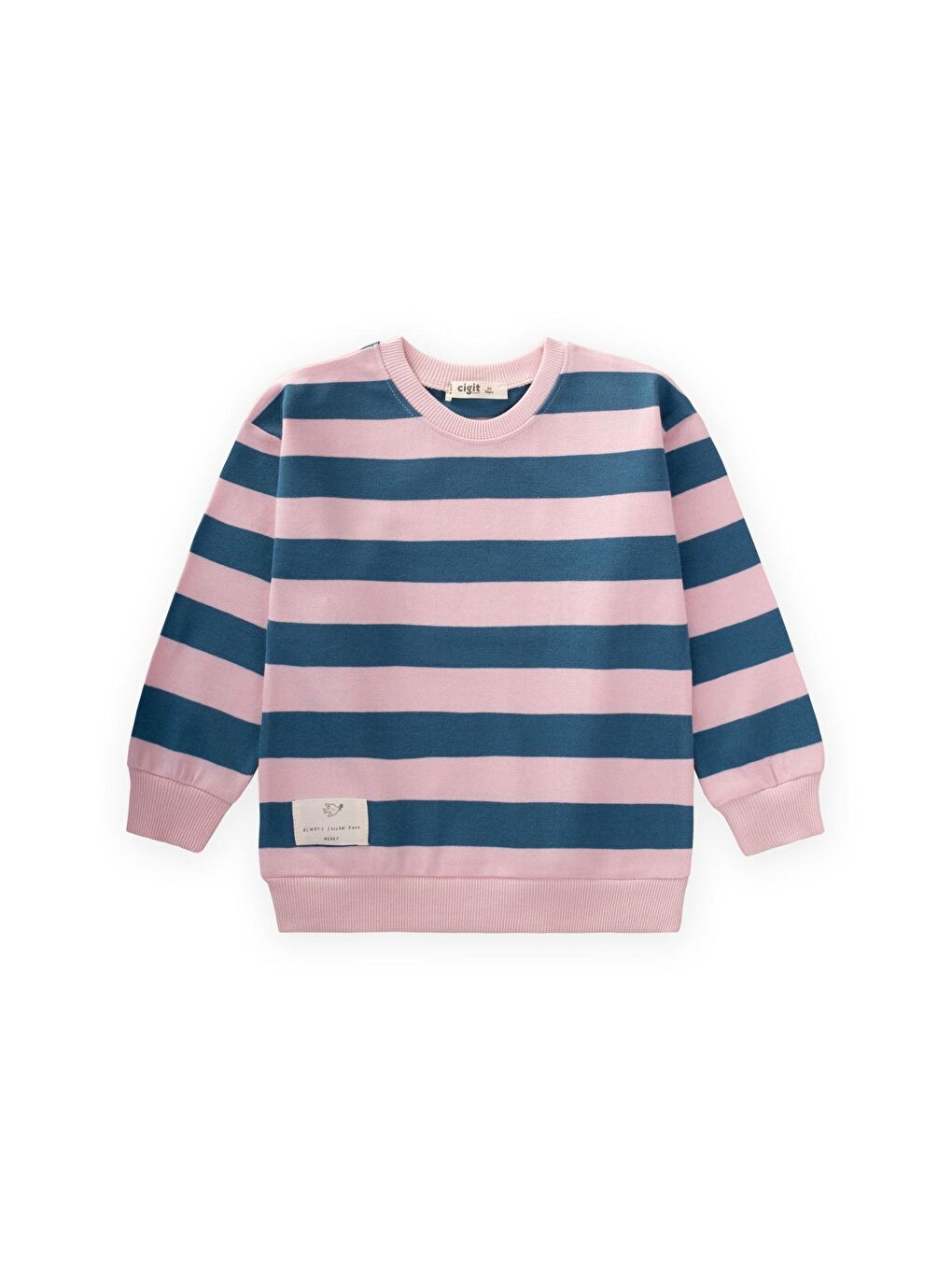 Çizgili Triko Sweatshırt 2-12 Yaş Mavi Pudra-1