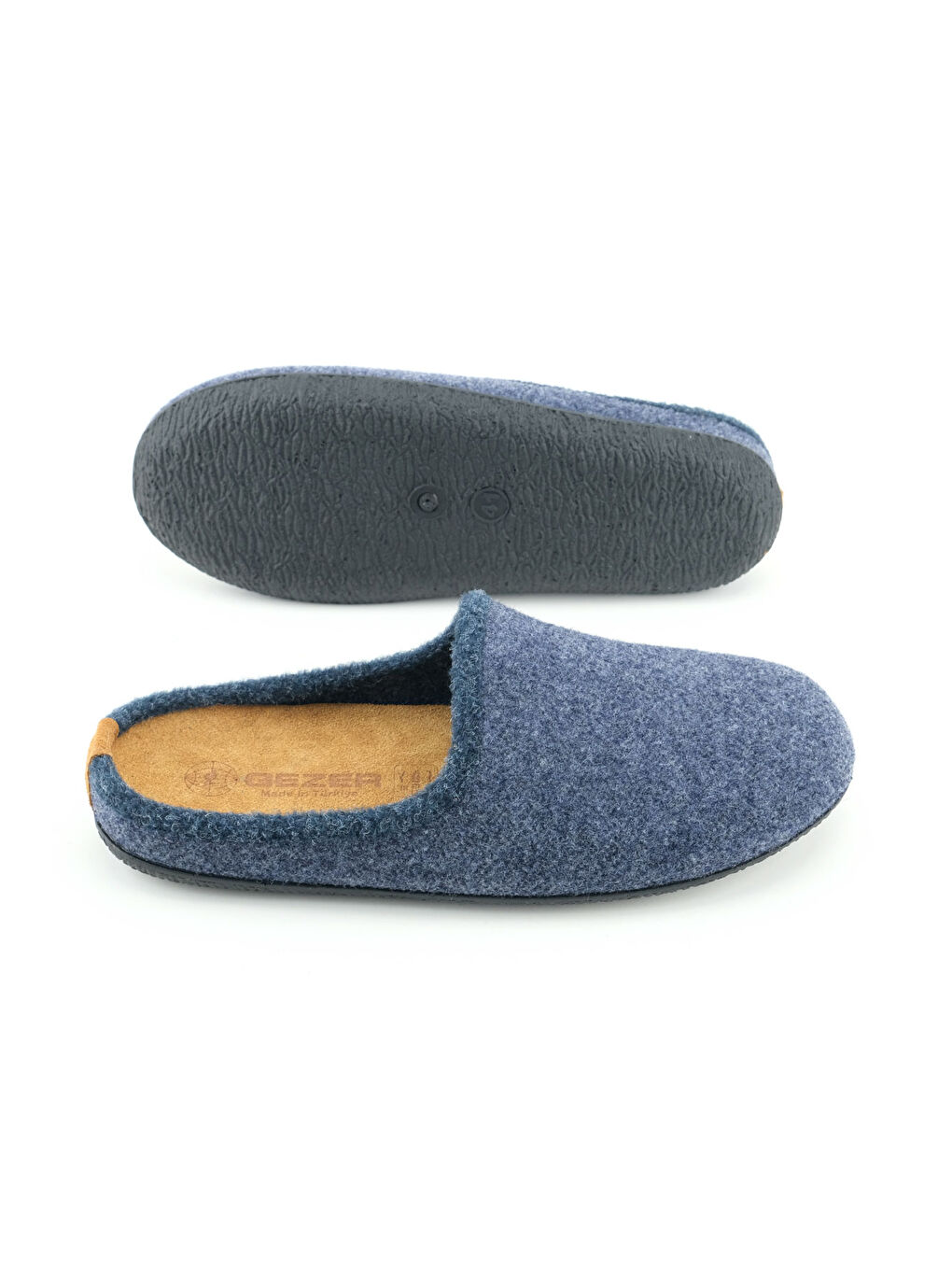Lacivert Erkek Kışlık İç Taban Çıkarılabilir Fusbetli Hakiki Deri PVC Alt Taban Keçe Ev Bahçe Terlik-4