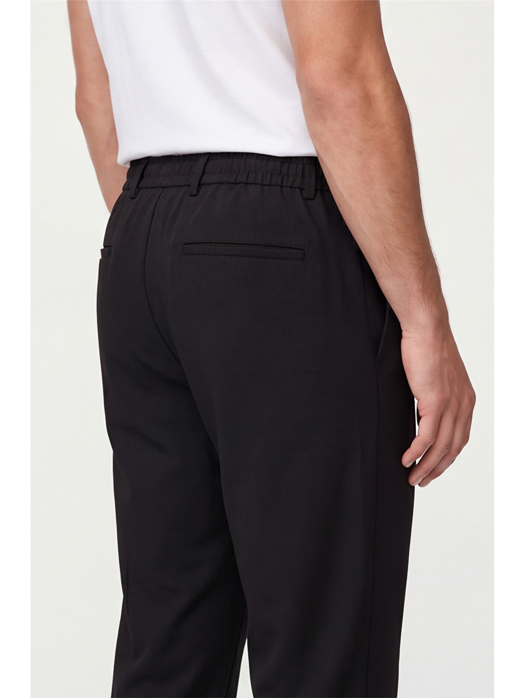 Erkek Siyah Normal Kesim Regular Fit Pamuklu Armürlü Bel Lastikli Jogger Pantolon-4