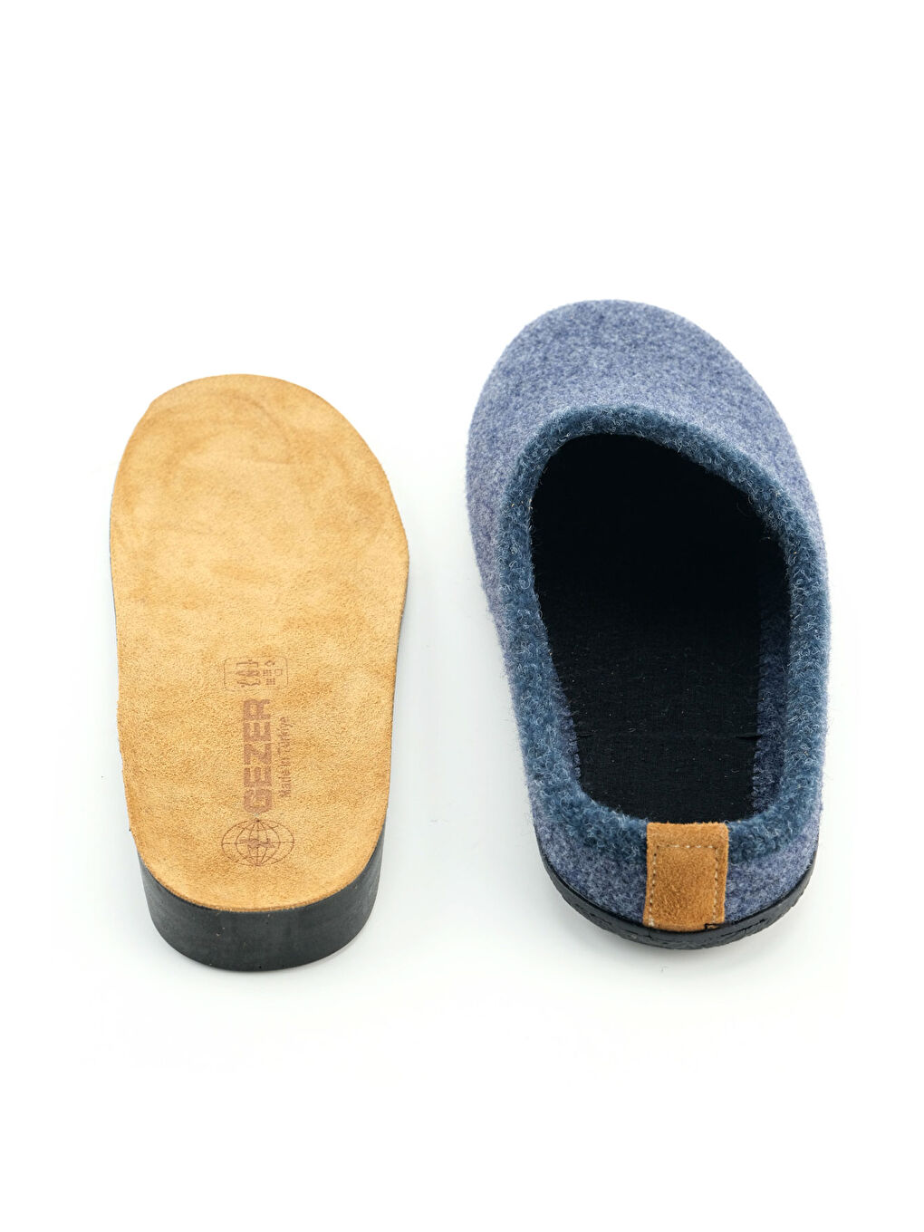 Lacivert Erkek Kışlık İç Taban Çıkarılabilir Fusbetli Hakiki Deri PVC Alt Taban Keçe Ev Bahçe Terlik-5