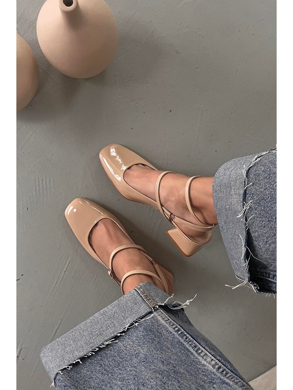 Bej Viola Kadın Topuklu Rugan Ayakkabı Ten-2