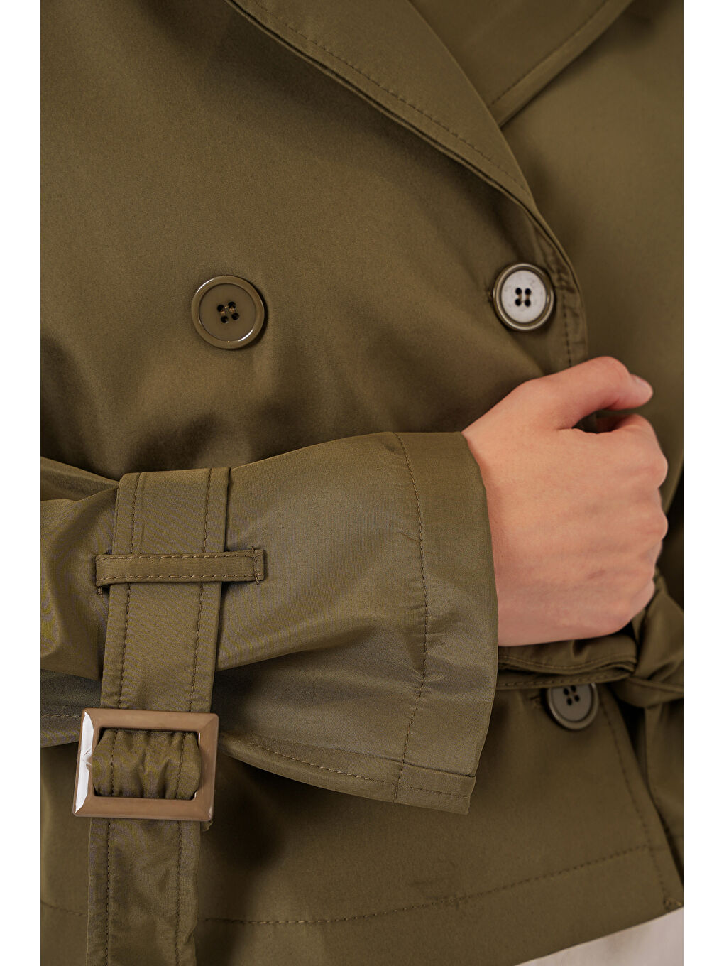 Kadın Kemerli Kısa Trençkot 5970 - Haki-4