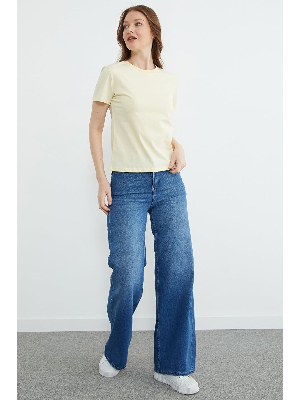 Sarı Basic Bisiklet Yaka Tişört-4