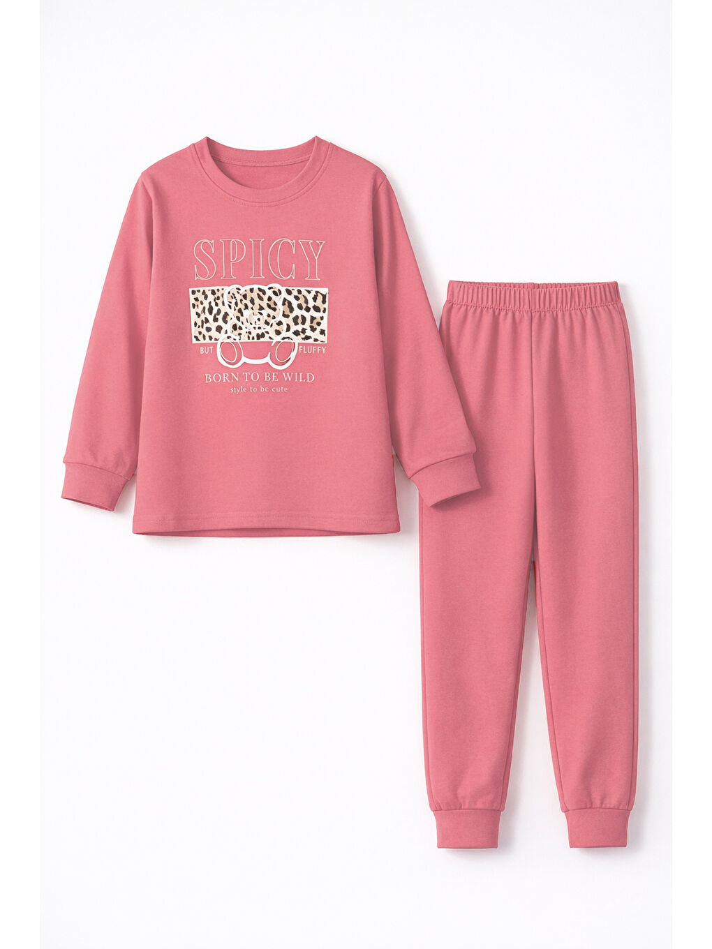 Kız Çocuk Pamuklu Desenli Pijama Takımı 8401 Mercan03