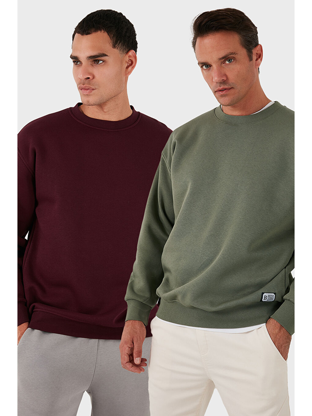 Yeşil Regular Fit Bisiklet Yaka Şardonlu 2'li Paket Sweat 5905255S2