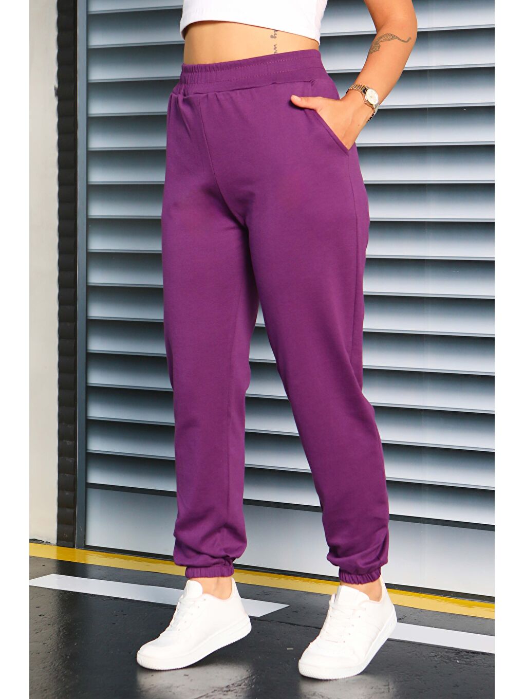 Cepli Paça Lastikli İki İplik Eşofman Altı Mor - 27675-1