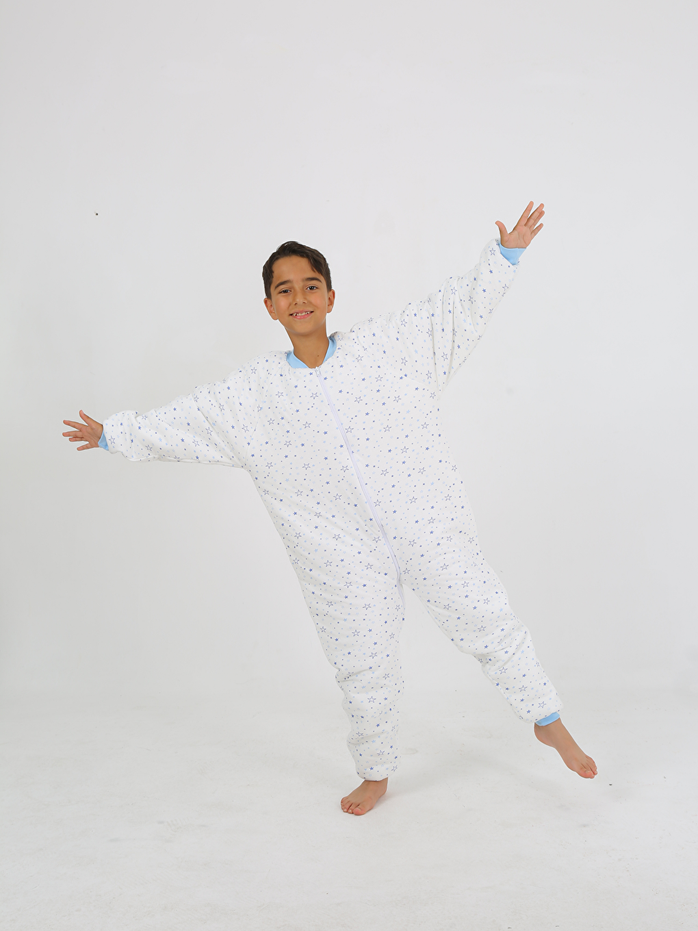 Ekru V Yaka Baskılı Elyaf Dolgulu Erkek Çocuk Uyku Tulumu 10 - 12 Yaş-1