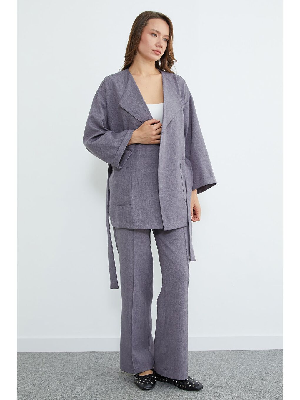 Antrasit Fullamodest Beli Kuşaklı Çimalı 2 Li Takım-1