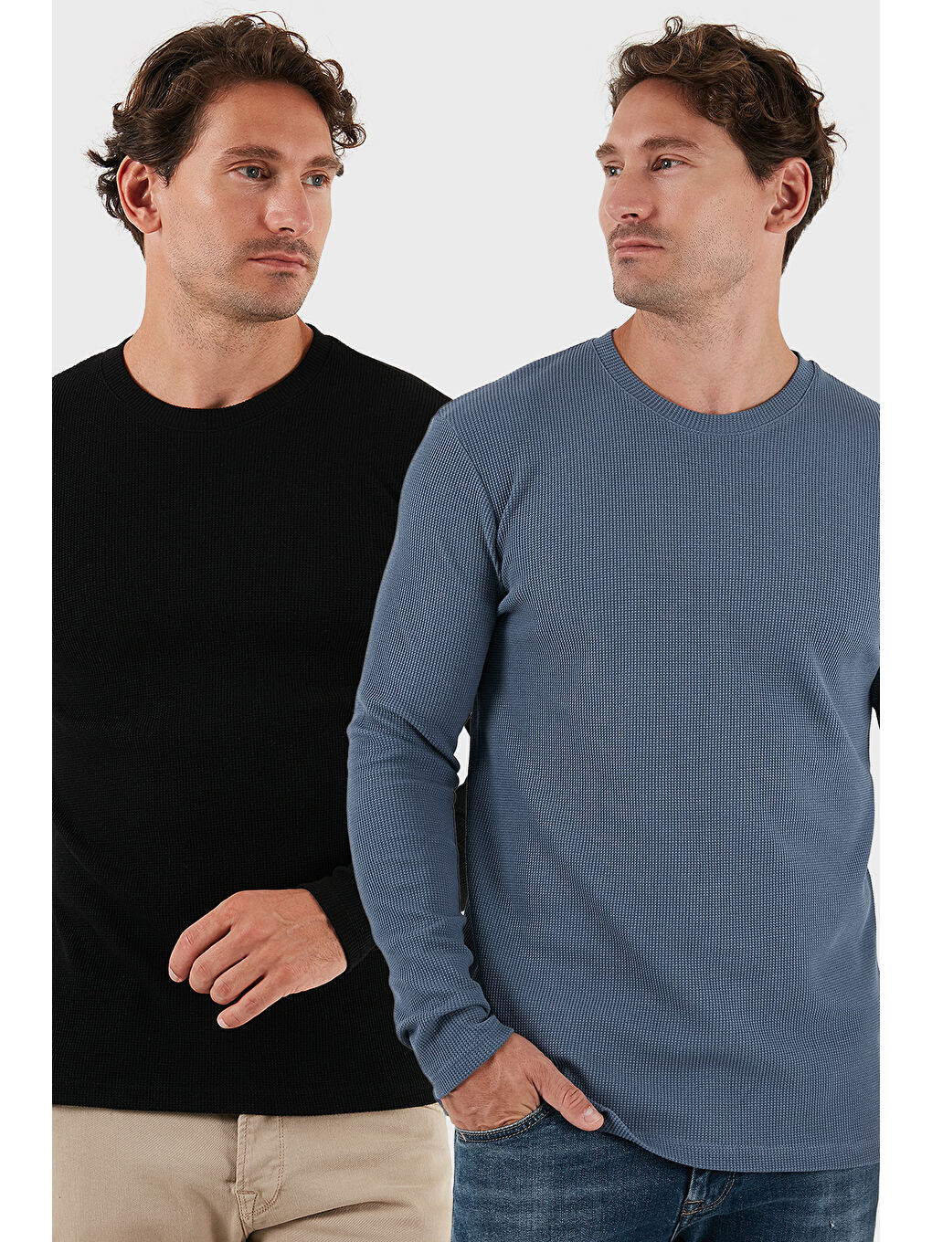 Gri Pamuklu Bisiklet Yaka Slim Fit Basic 2'li Paket Sweat 5905073S2