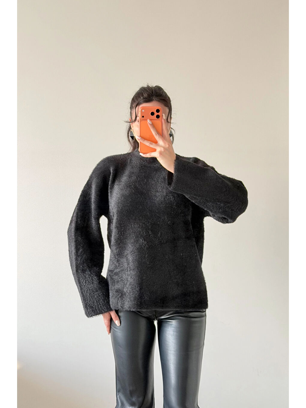 Kadın Siyah Oversize Kazak 1014-2341-4