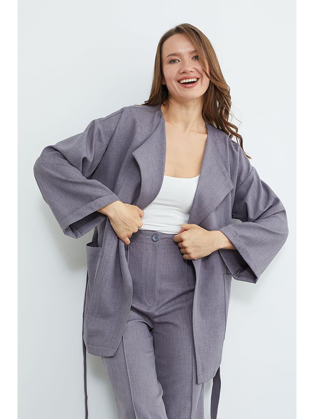 Antrasit Fullamodest Beli Kuşaklı Çimalı 2 Li Takım-2