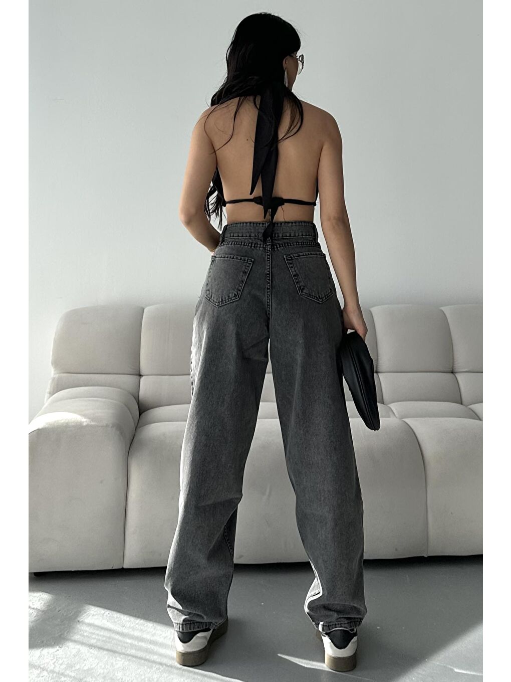 Kar Yıkamalı Baggy Jean Pantolon Koyu Gri - 27269-4