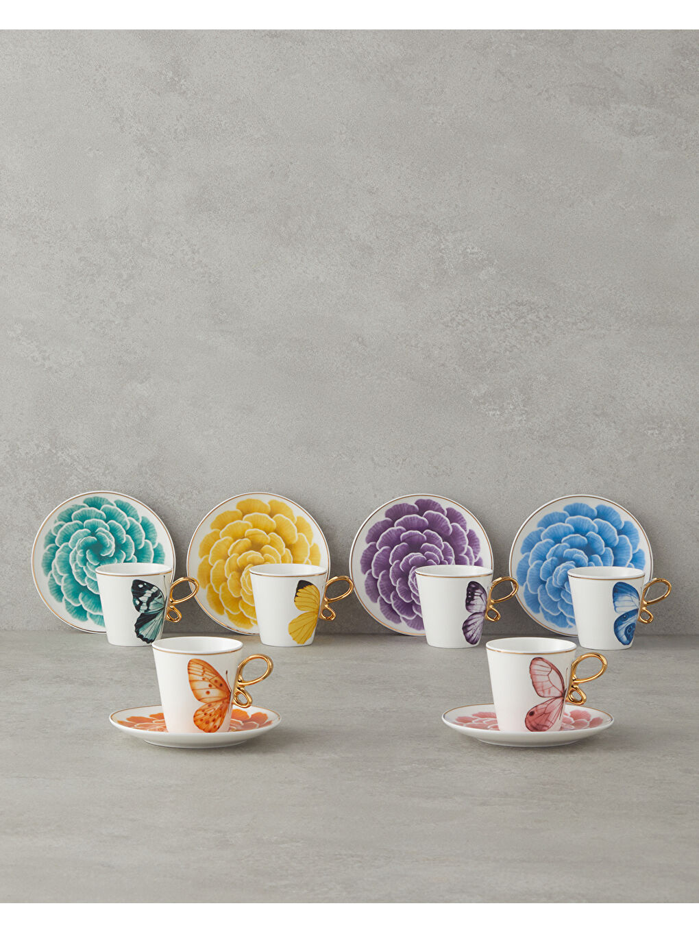 Beyaz Butterfly Rose New Bone China 12 Parça 6 Kişilik Kahve Fincan Takımı 90 ml Renkli-1