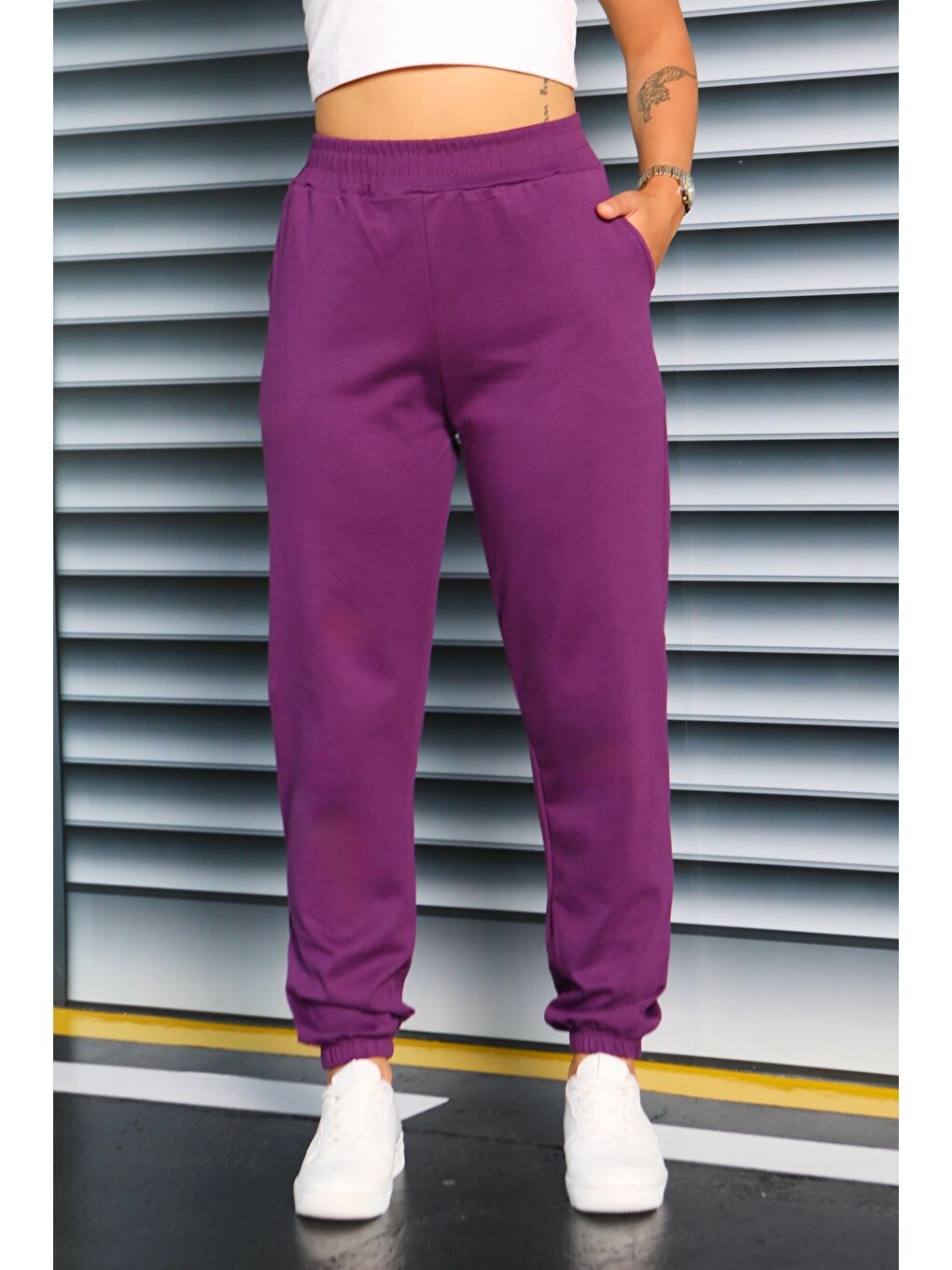 Cepli Paça Lastikli İki İplik Eşofman Altı Mor - 27675-2