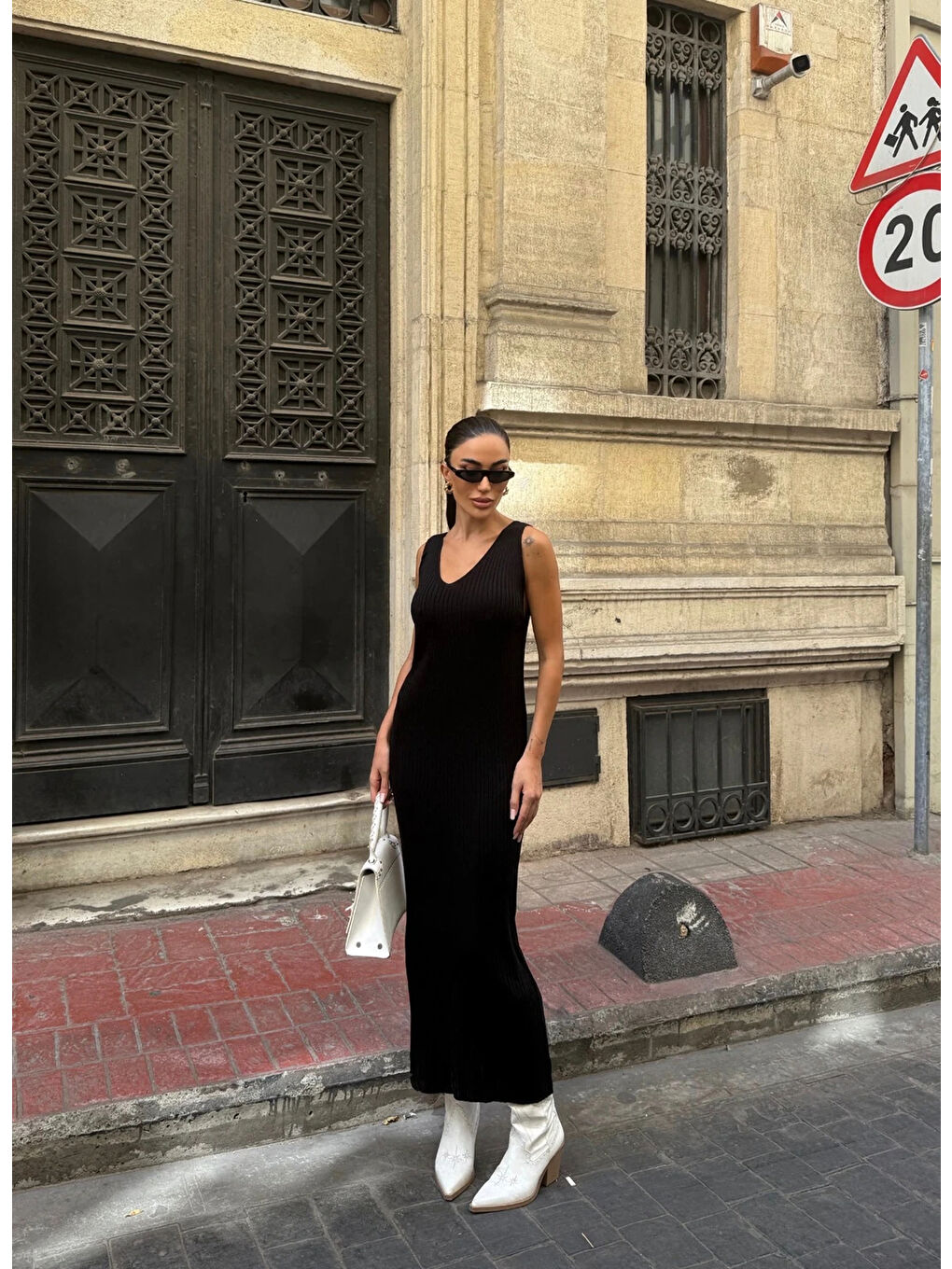 Zigzak Desenli Kazak Ve Elbise Triko Takım Siyah-1