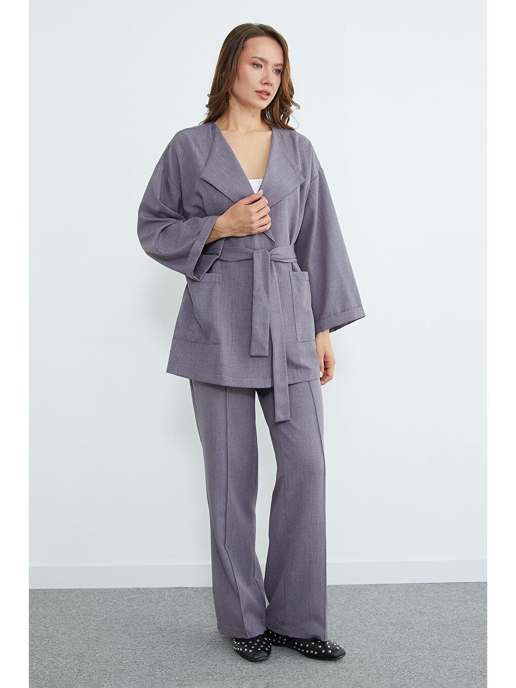 Antrasit Fullamodest Beli Kuşaklı Çimalı 2 Li Takım-4