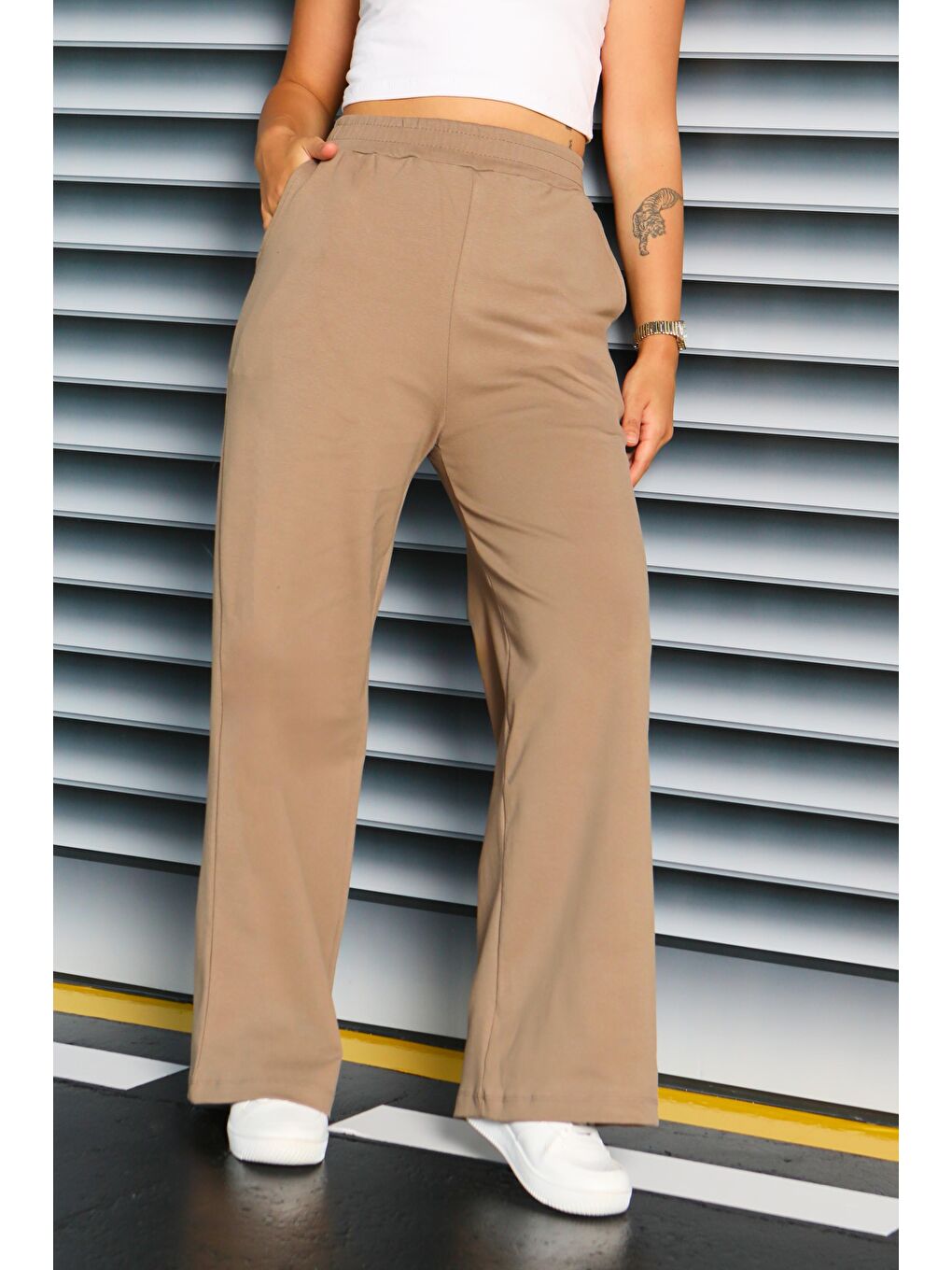 Bej Cepli Bol Paça İki İplik Eşofman Altı Vizon - 27674