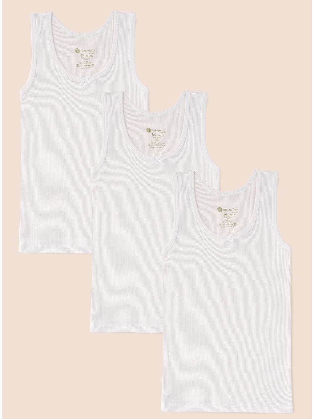 Beyaz Kız Çocuk Organik Pamuklu Kaşkorse Atlet 6 lı Paket