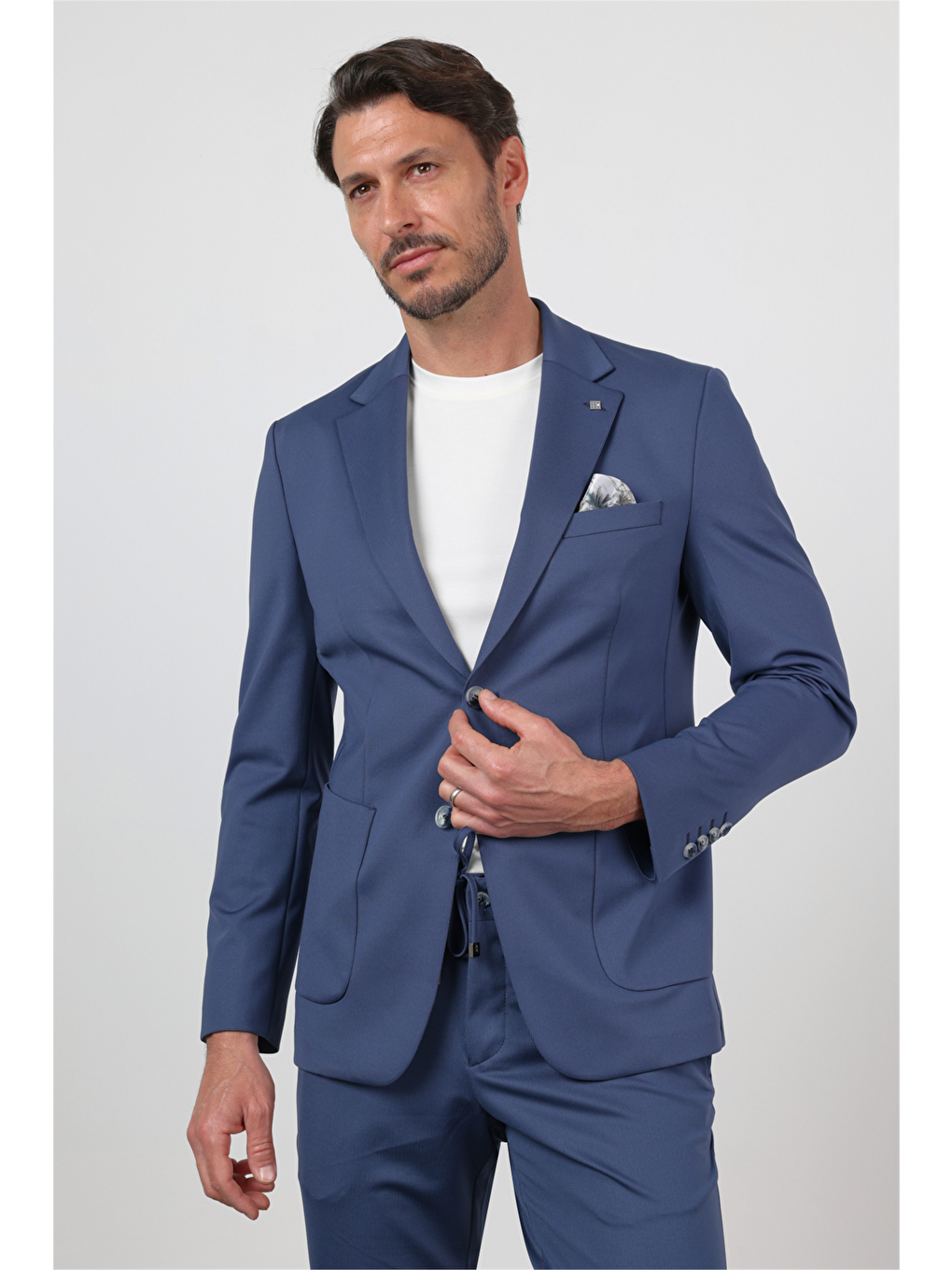 Lacivert Kendinden Desenli Mono Yaka 6 Drop Slim Fit Takım Elbise 1001260165-3