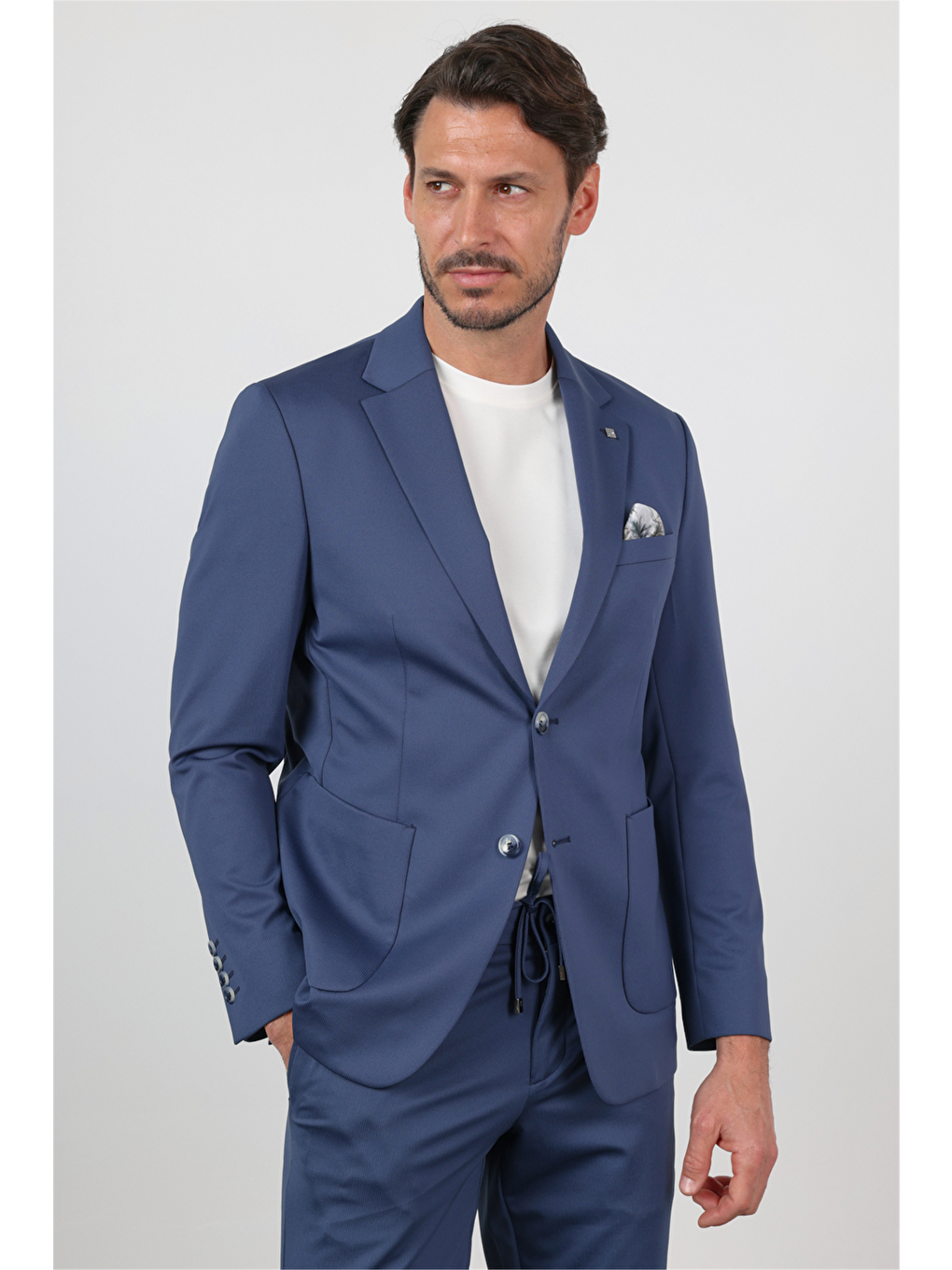 Lacivert Kendinden Desenli Mono Yaka 6 Drop Slim Fit Takım Elbise 1001260165-4