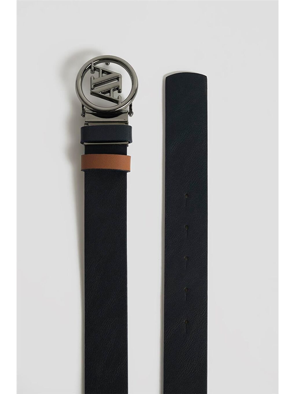 Logolu Çift Taraflı Deri Kemer 25Yd006 Lacivert- Taba-3