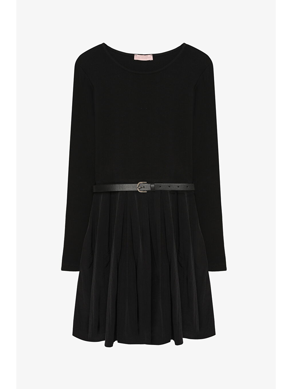 Beli Kemerli Garnili Basic Mini Elbise Siyah-1