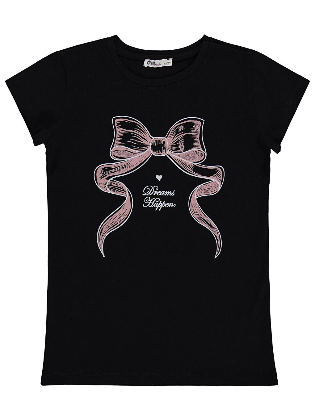 Girls Fiyonk Baskılı 10-13 Yaş Tişört - Siyah