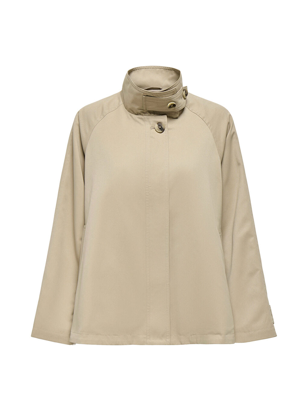 Bej Onlnana Relaxed Fit Düğme Ayrıntılı Dik Yaka Mont 15361452-5