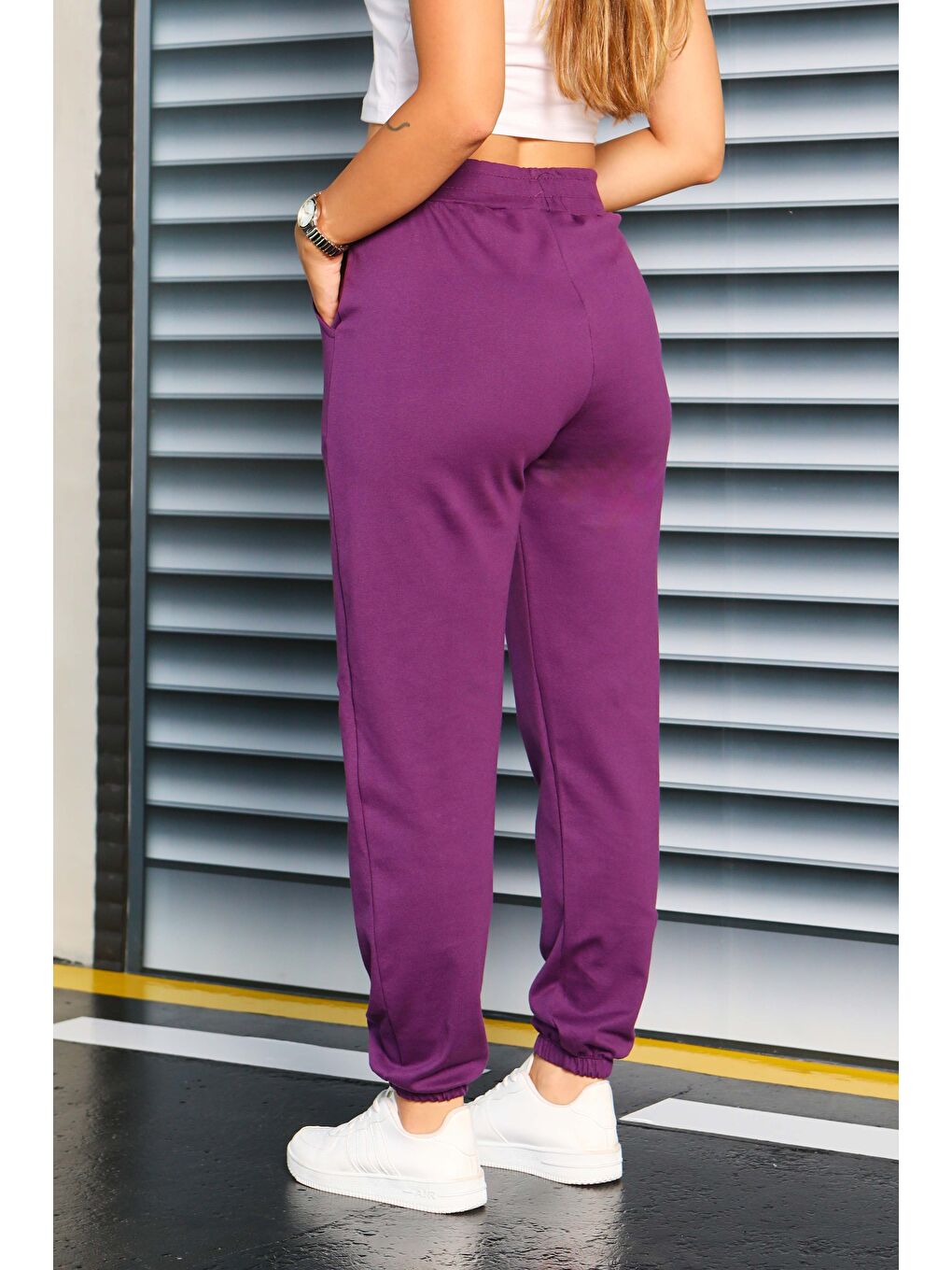 Cepli Paça Lastikli İki İplik Eşofman Altı Mor - 27675-4