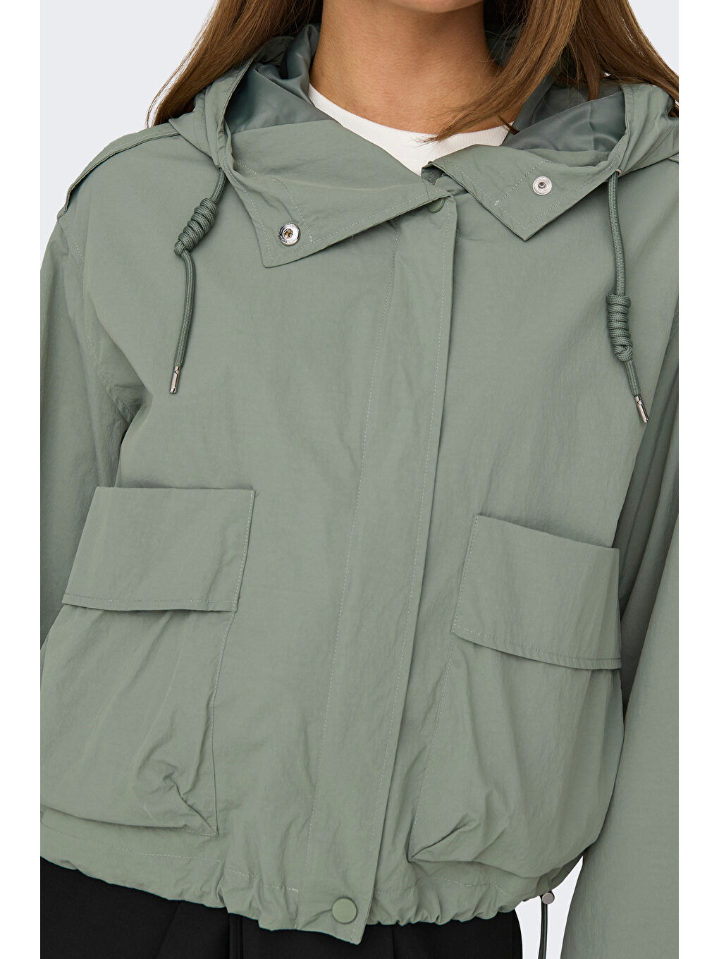 Yeşil Onlmamba Regular Fit Kapüşon Yaka Kadın Mont 15308621-4
