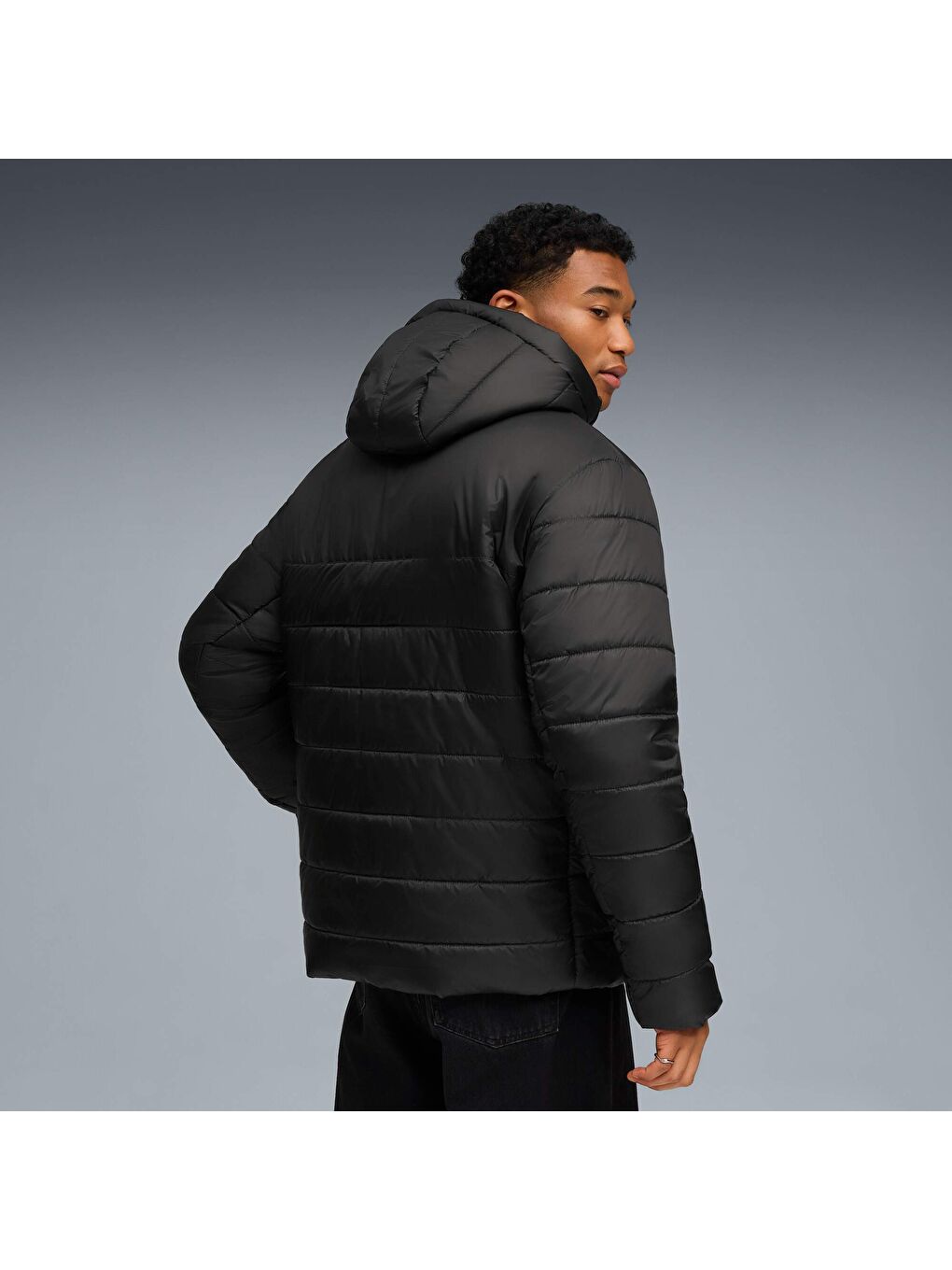 Siyah ESSENTIALS Erkek Kapüşonlu Mont-2