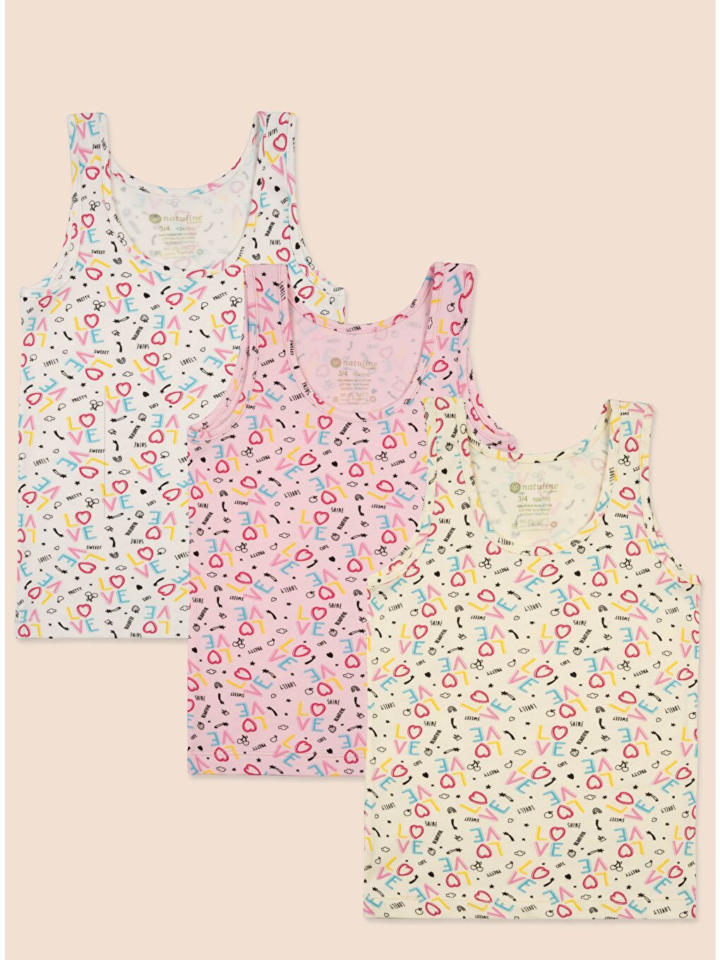 Pembe Kız Çocuk Organik Pamuklu  Atlet Empirme Love 6 lı Paket-1