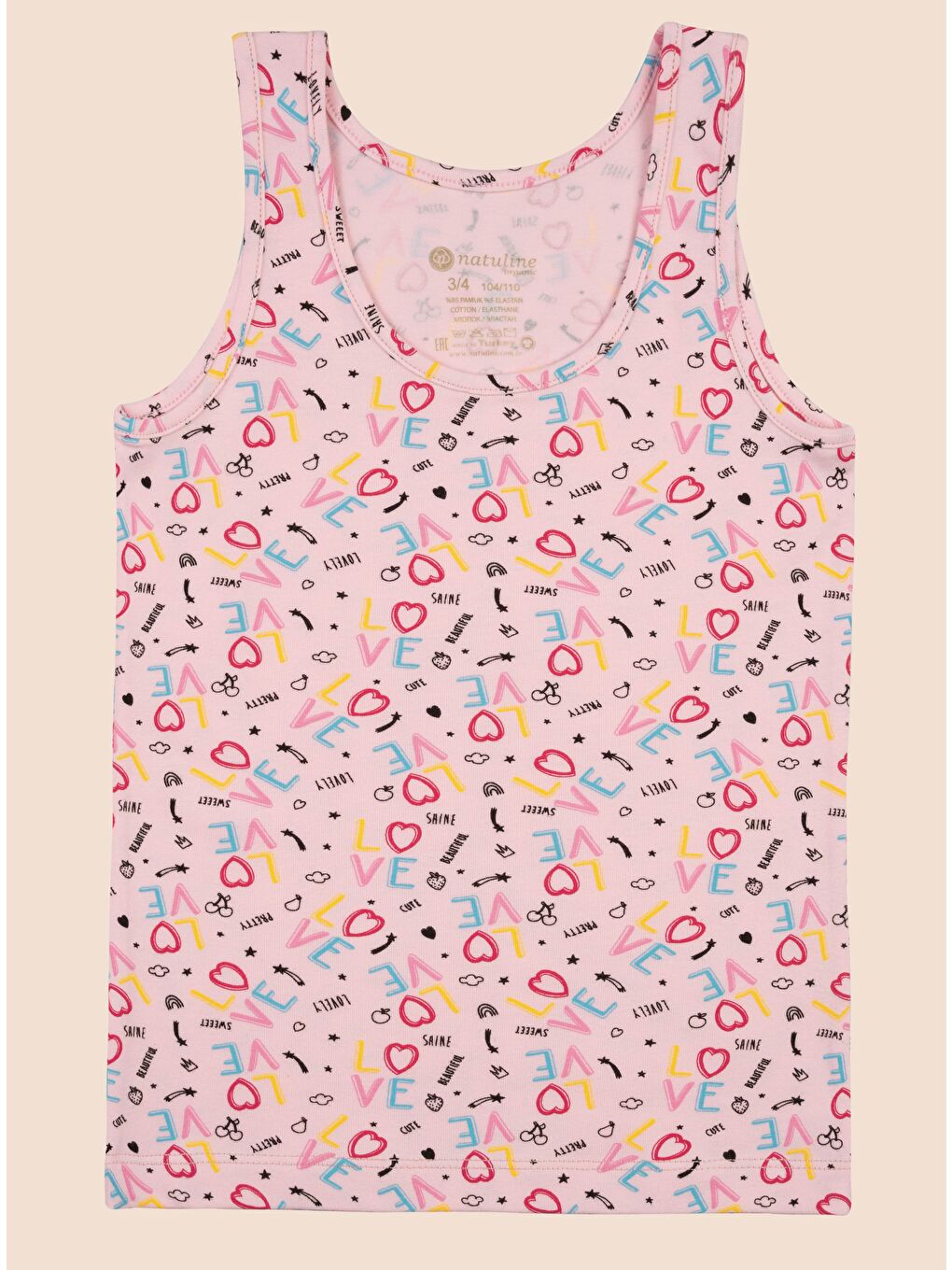 Pembe Kız Çocuk Organik Pamuklu  Atlet Empirme Love 6 lı Paket-3