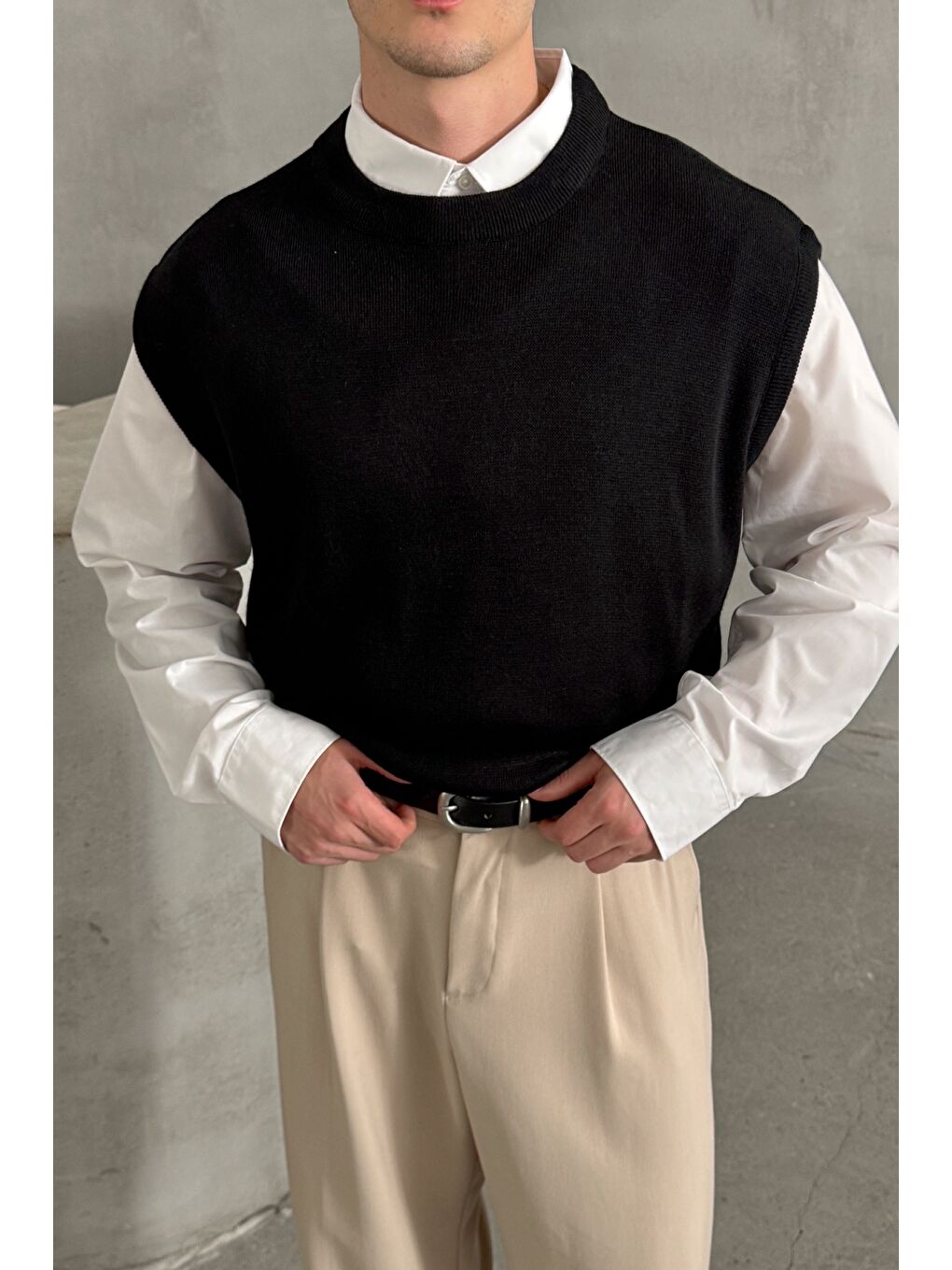 Siyah Erkek Bisiklet Yaka Oversize Süveter