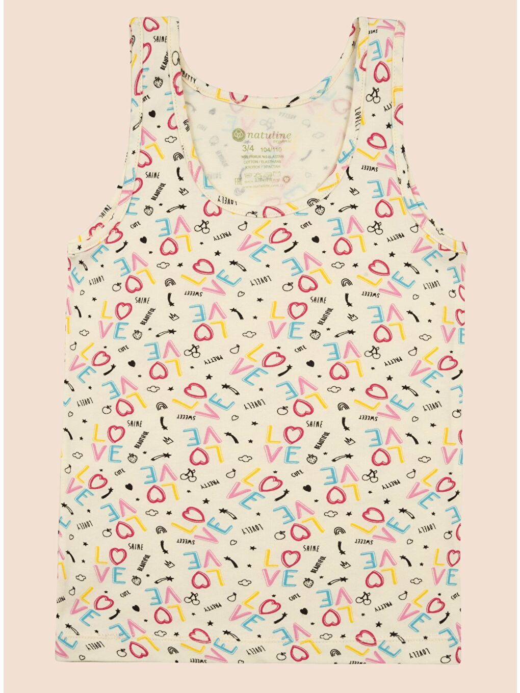 Pembe Kız Çocuk Organik Pamuklu  Atlet Empirme Love 6 lı Paket-5
