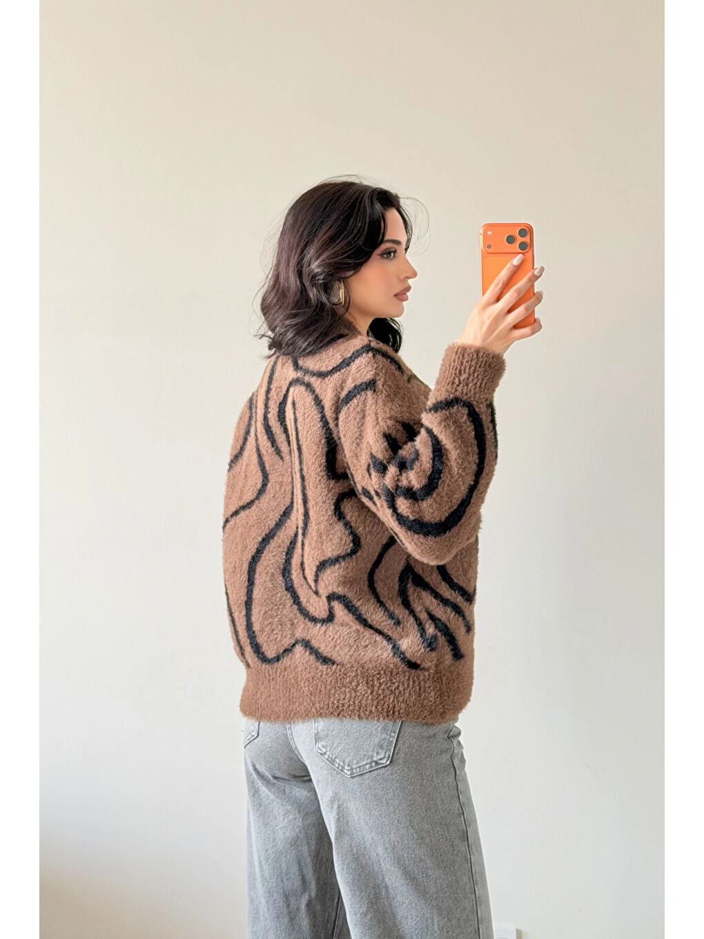 Kahverengi Kadın Kahve Zebra Desen Pelüş Hırka 1014-2520-1