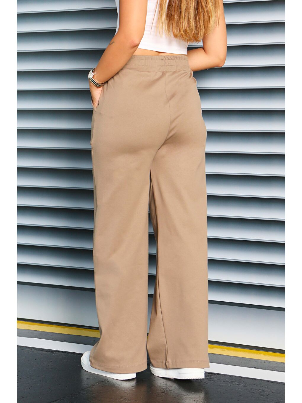 Bej Cepli Bol Paça İki İplik Eşofman Altı Vizon - 27674-3