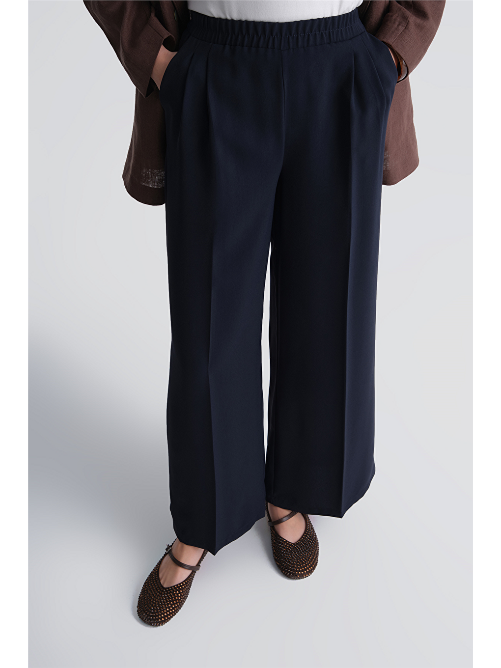 Lastikli Pileli Pantolon Lacivert-2