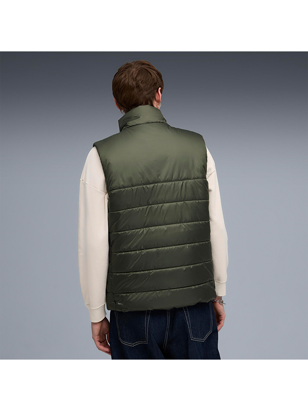 Essentials Padded Erkek Haki Dik Yaka Yelek-1