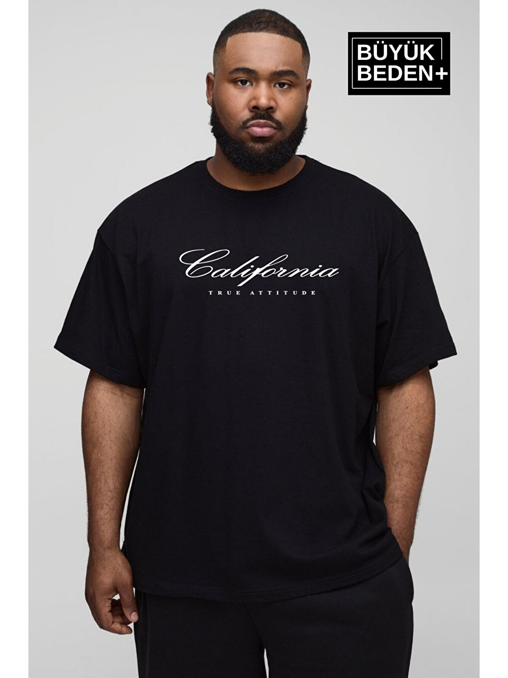 Siyah Erkek Büyük Beden El Yazılı California Baskılı 3xl-6xl Bisiklet Yaka Tshırt Spr26tbs510-07