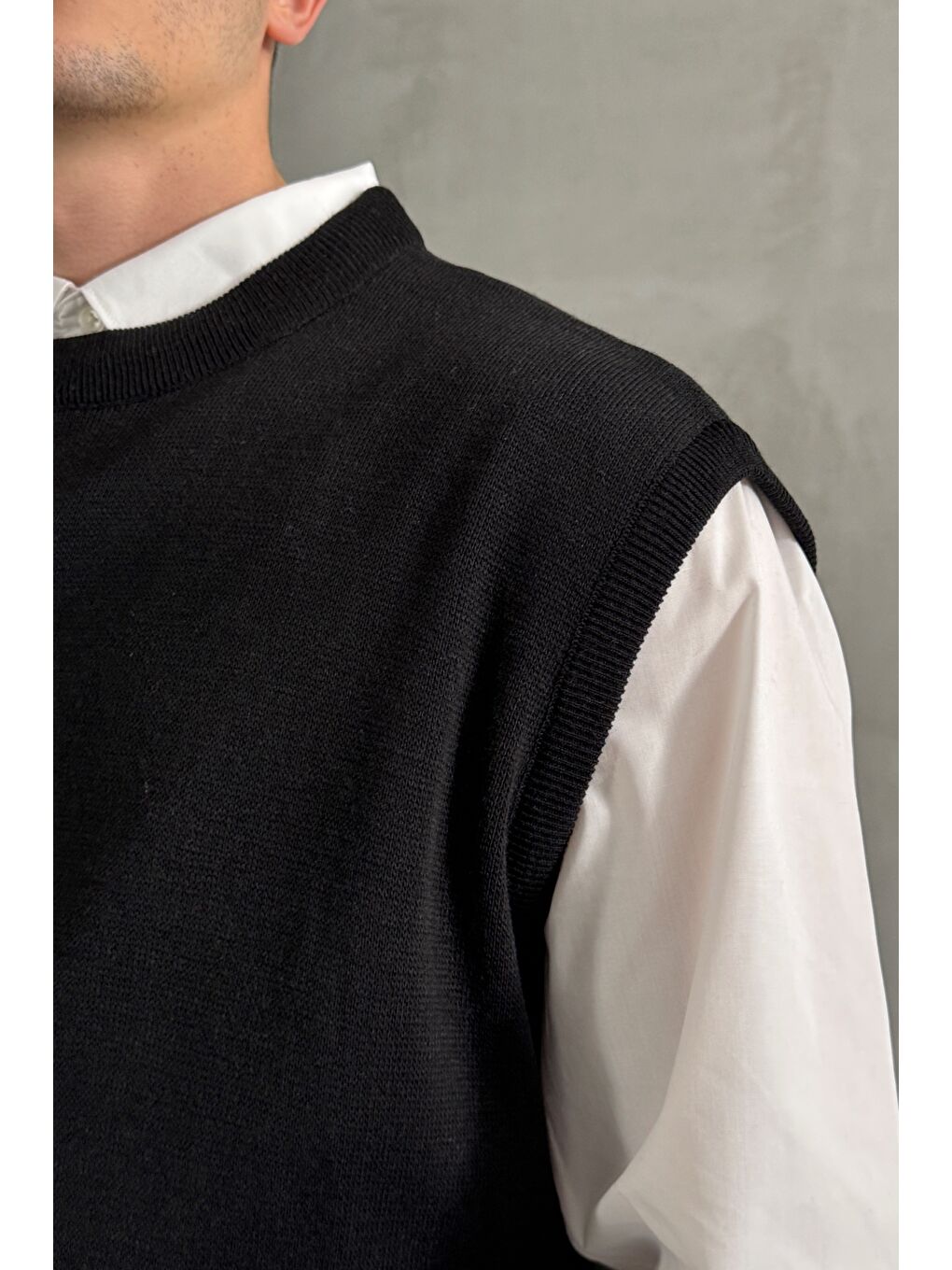 Siyah Erkek Bisiklet Yaka Oversize Süveter-2