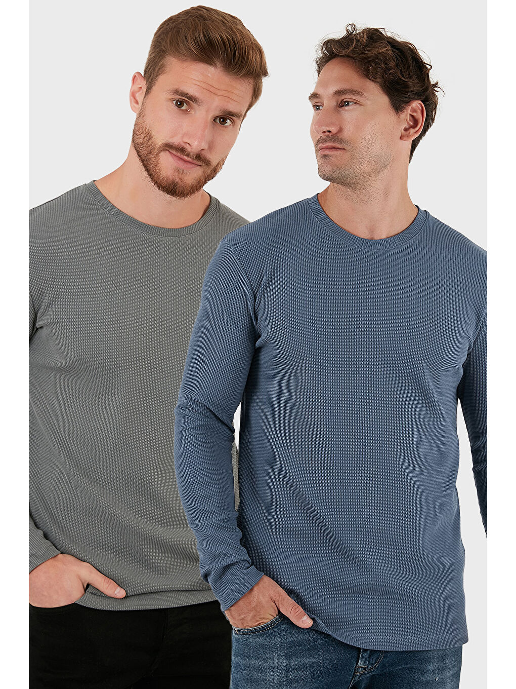 Haki Pamuklu Bisiklet Yaka Slim Fit Basic 2'li Paket Sweat 5905073S2