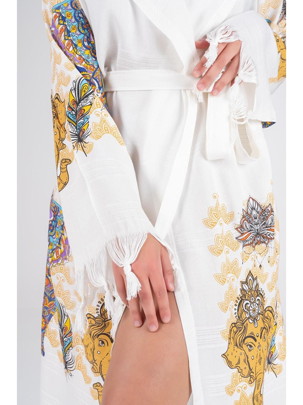 Kahverengi Baskılı Bambu Peştemal Sabahlık Bornoz INDIA/L